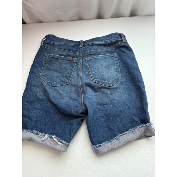 LOFT Denim Bermuda Shorts Frayed Hem Cuffed Dark Wash Womens Size 26 - Picture 3 of 6